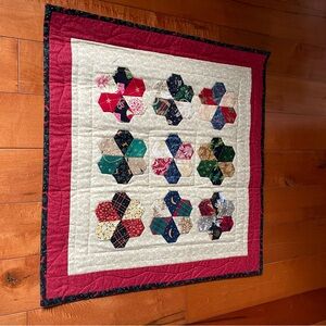 Handmade Patchwork Flower Quilt - Red and Cream